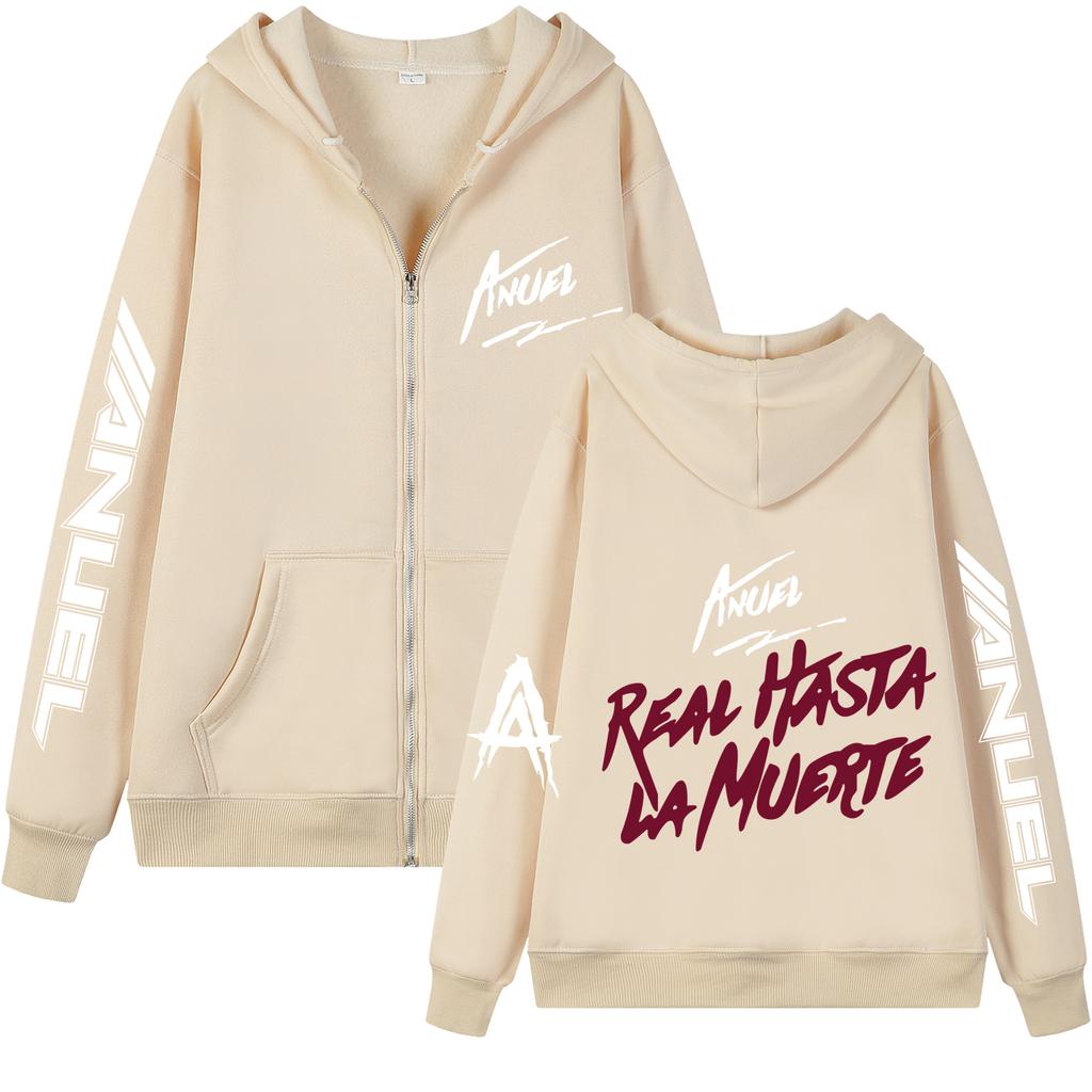 2023Anuel AA новая толстовка с капюшоном на молнии с принтом куртка REAL HASTA LA Muerte повседневная спортивная одежда унисекс и женский пуловер в стиле аниме