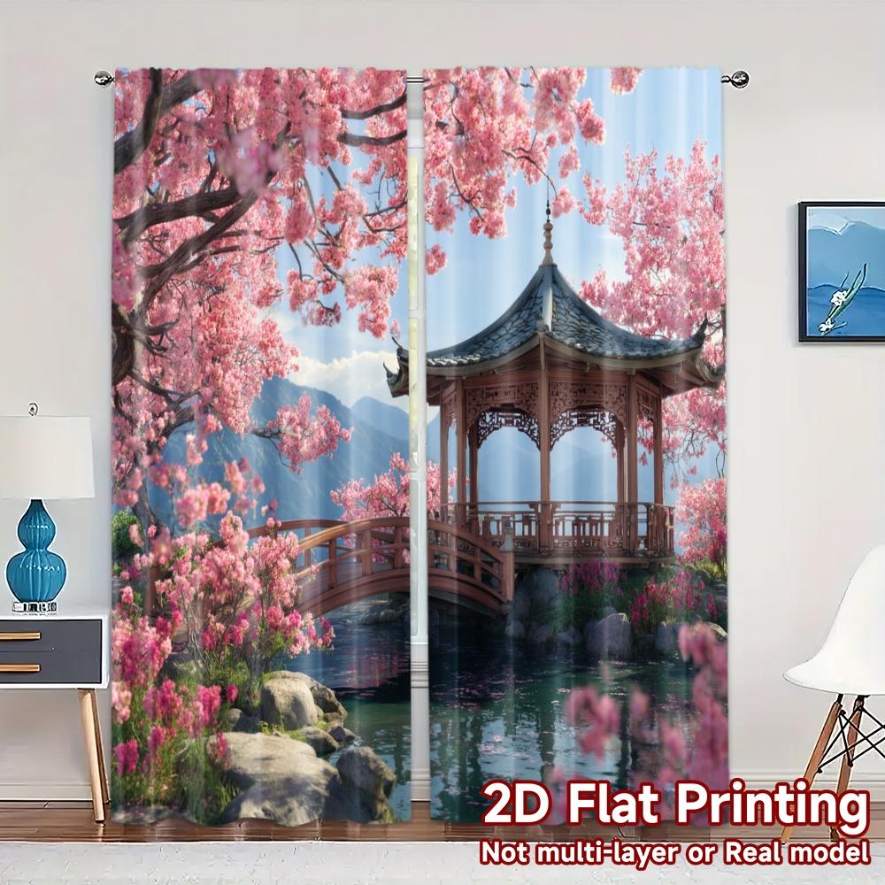 Комплект из 2 минималистичных плоских печатных штор без карниза Blossom Haven Chic Полиэстер Арт-деко Праздничная штора Изготовлена