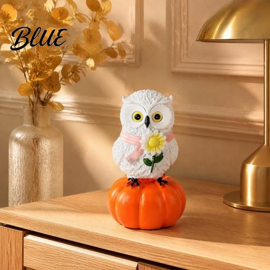 Unique Halloween Collectible Souvenirs Fall Pumpkin Owl Figurine Resin on Statue with Creative Scarf Sunflower for Autumn Thanksgiving Indoor