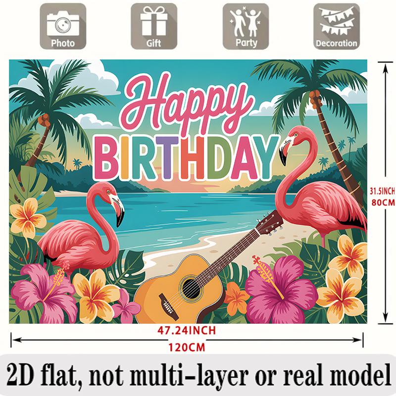Party Backdrop Tropical Flat Palm Tree Trees Guitar Flowers Hanging Seasons Event Backdrop Decoration Birthday Party Decor