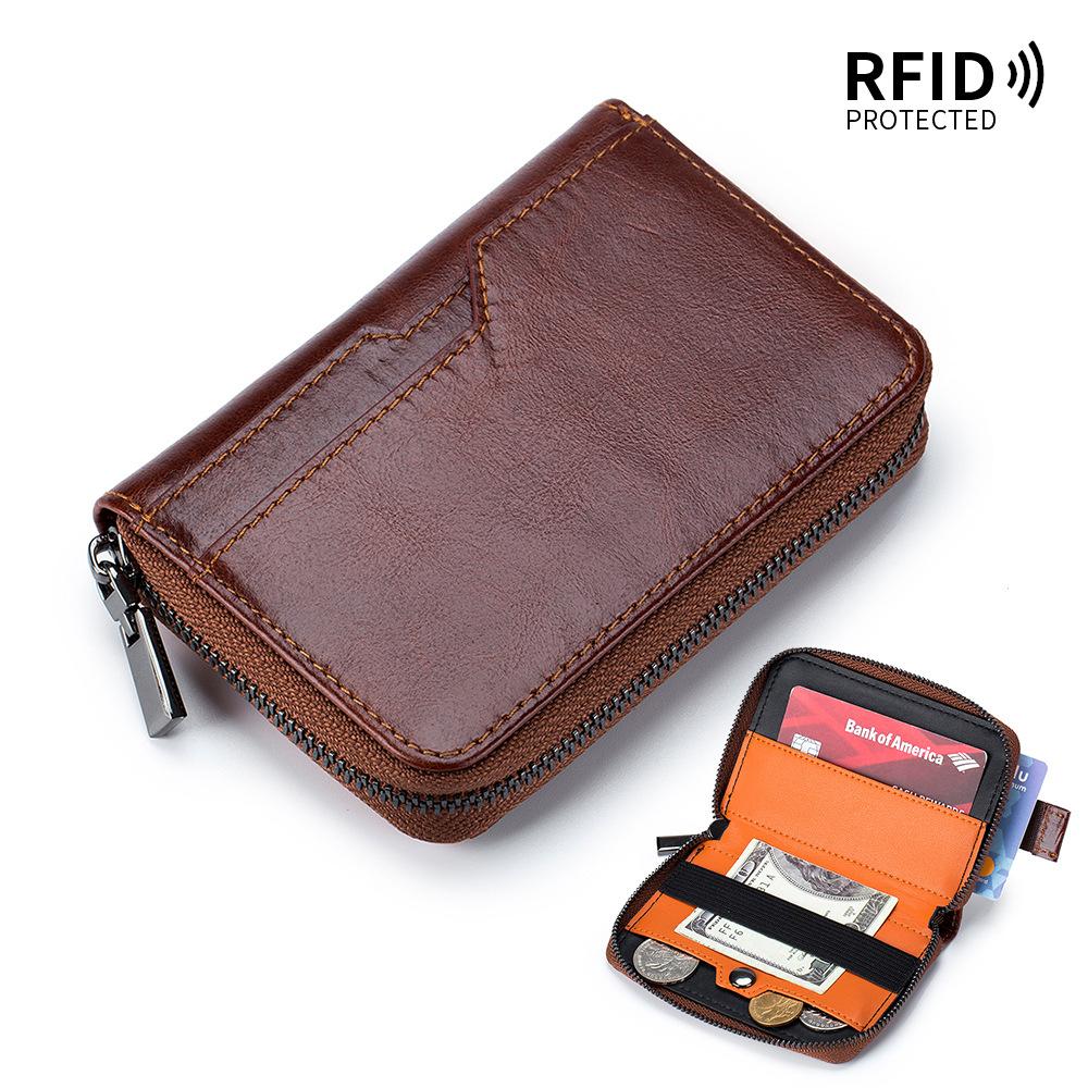 Первый слой коровьей кожи, ретро мужской короткий кошелек для мелочи, европейский и американский вертикальный зажим для долларов, RFID многокарточный выдвижной картхолдер.