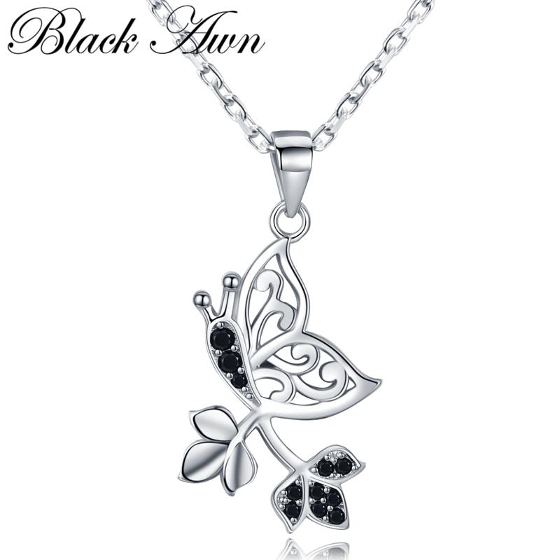 Black Awn Butterfly Romantic Fine Jewelry Chain Necklaces & Pendants for Women
