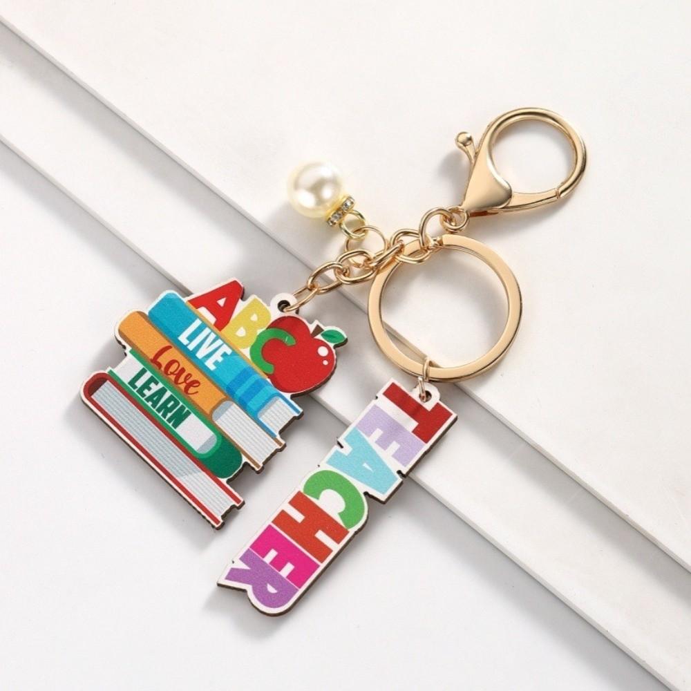 Wooden Material Teacher's Day Keychain Rainbow Colorful English Letter Charm Wooden Keychain Text Keychain Bag Charms