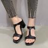 Summer New Thick-heeled Slippers Women's Outer Wear Square Head Open-toed One-word Drag Large-size High Heels