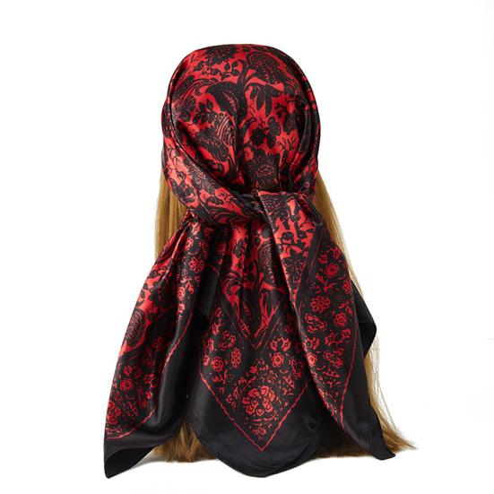 Women Neck Scarf Vintage Ethnic Style Contrast Color Square Shape Breathable Head Protection Soft Fabric Silky Women Head Wrap Female Headwear