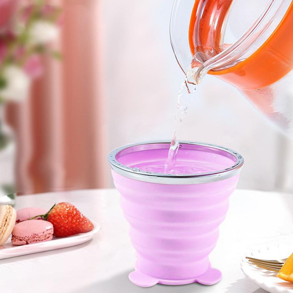 Силиконовая складная чашка для воды Ультратонкая складная дорожная чашка с ручным ремешком для кемпинга и походов на открытом воздухе Фиолетовая 270 мл
