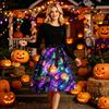 Women's Long Sleeve Halloween Dress Round Neck Casual Midi Dress with Printed Skirt and Waist Tie for Seasonal Occasion