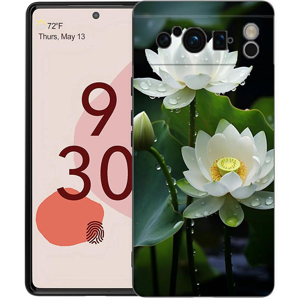 Роскошный Чехол-Цветок Лотоса для Google Pixel 9 8 7 6 Pro XL 8A 6A 7A 5G Мягкий Ударопрочный ТПУ Черный Чехол Fundas
