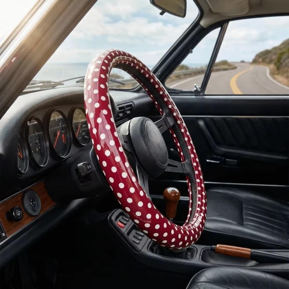 15 inch Diameter Car Steering Wheel Cover PVC Leather Polka Dot Pattern Auto Steering Wheel Decoration