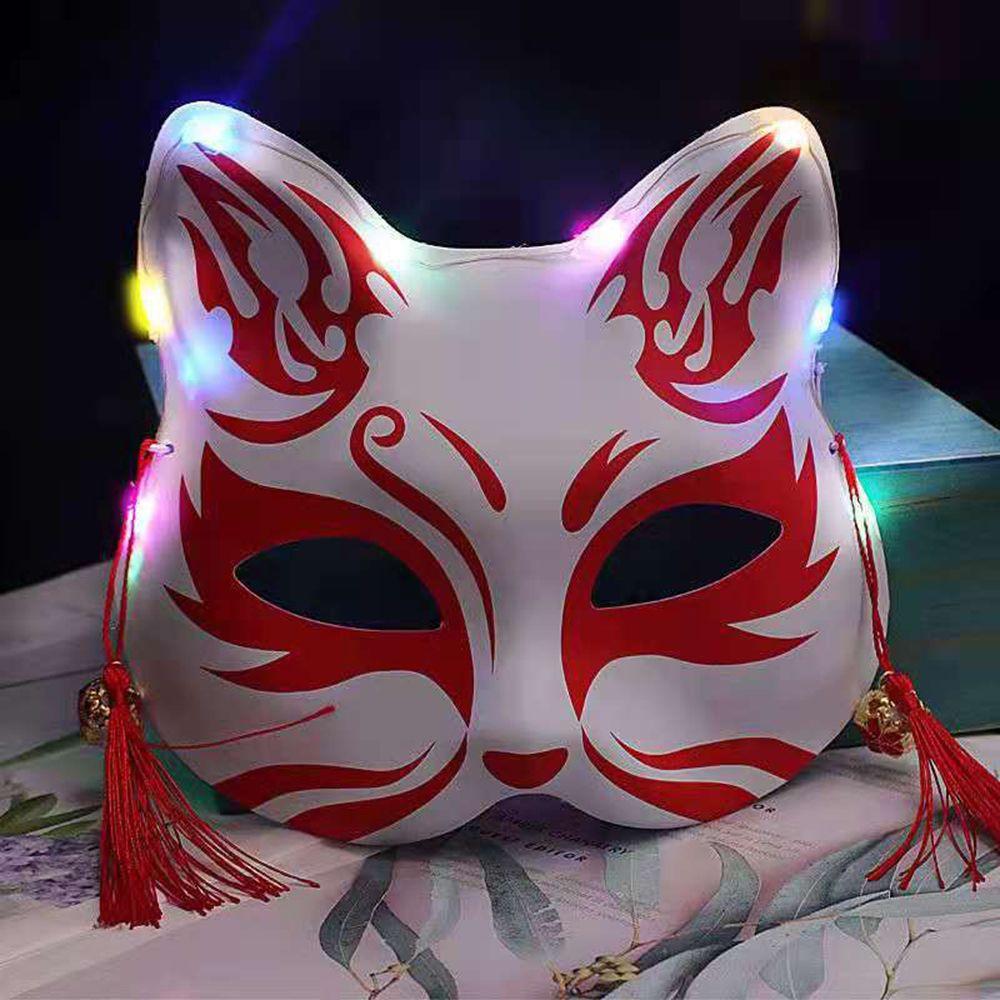 Реквизит Половина лица с колокольчиками Маски Кицунэ Светящиеся маски Костюм Вечеринка Маска Кошка Маска Косплей Реквизит