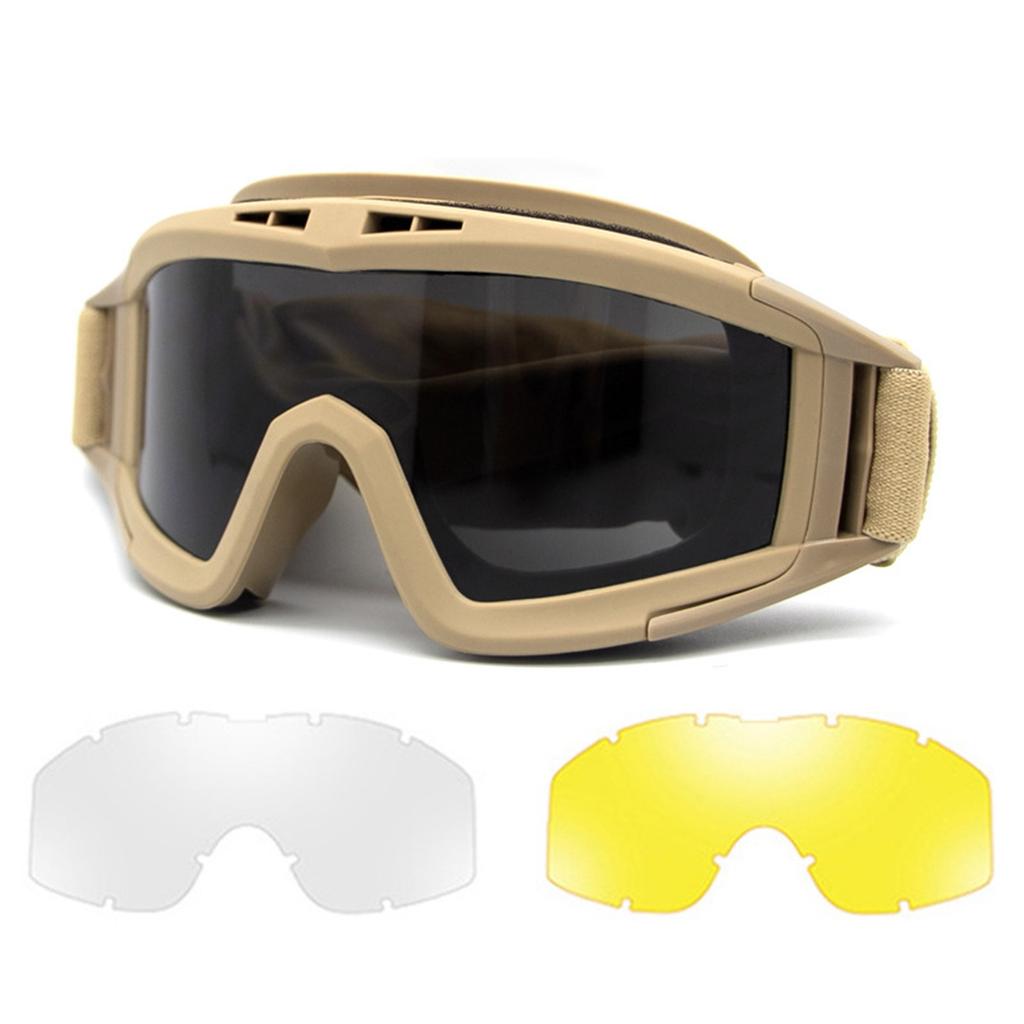 Tactical Windproof Goggles with Replaceable Lenses Adjustable Strap Protective Eyewear for Outdoor Sports Airsoft Paintball
