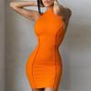 Summer Women's Round Neck Sleeveless Solid Color Slim Wrap Hip Dress
