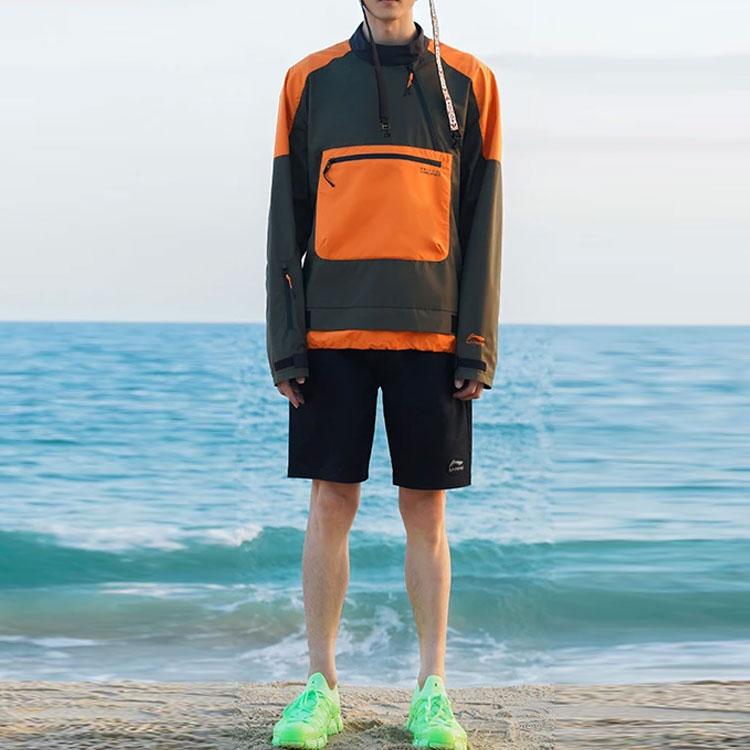 Li Ning Color Block свободная повседневная спортивная куртка мужская куртка темно-оливково-зеленого цвета AFDS231-2