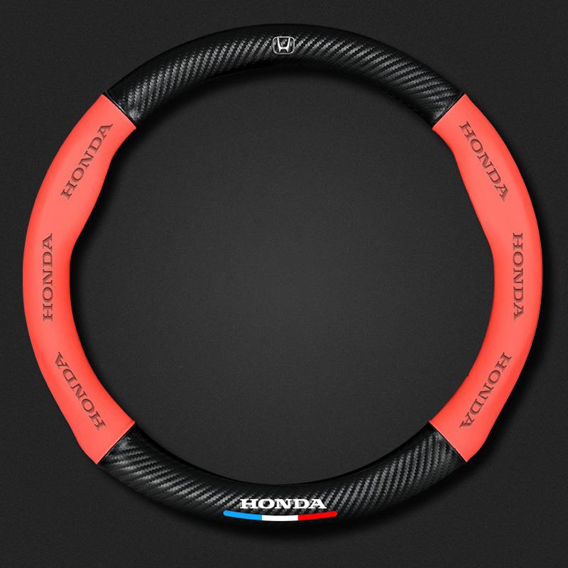 New Car Anti Slip Carbon Fiber Leather Steering Wheel Cover For Honda Fit Jazz GK5 Civic Type-R CRV Pilot Accord HRV Accessories UH3