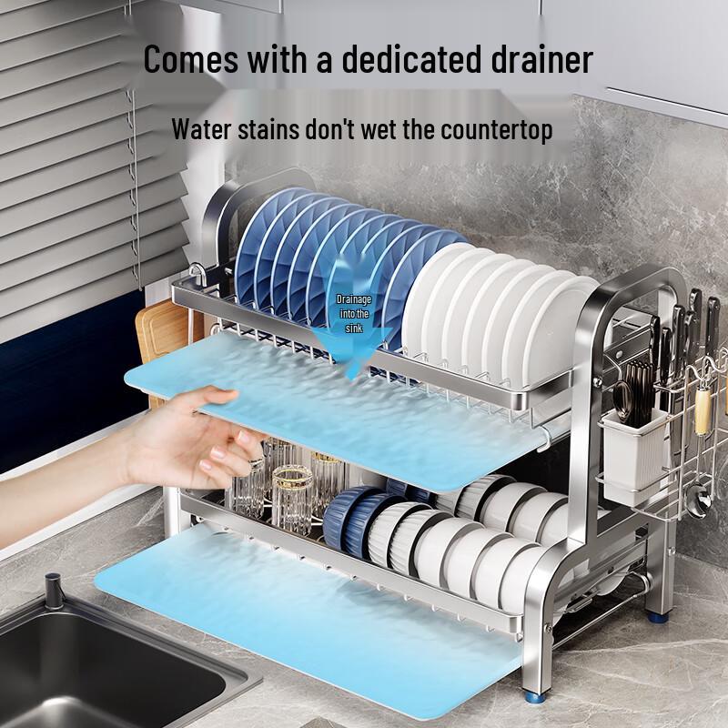 Countertop 304 Stainless Steel Double-Layer Dish Drying Rack