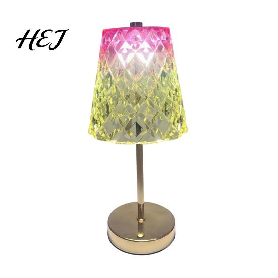 Small Portable Mood Light Touch Control Metal Cordless Table Lamp, 3-Color Dimmable Bedside Night with Decorative Diamond Cut Lamp Faux Crystal