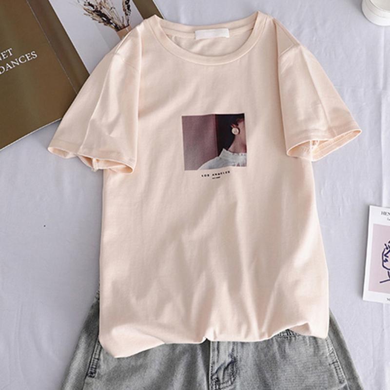 Футболка Hirsionsan Kawaii Printing для женщин, новые летние женские футболки Harajuku Light Color Tees с круглым вырезом, свободные футболки с коротким рукавом