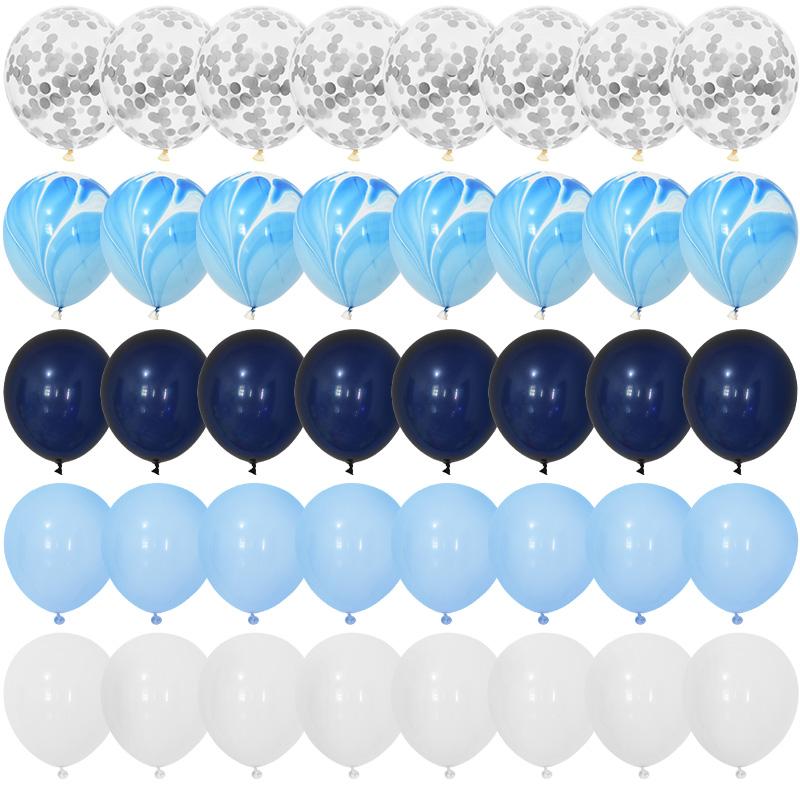 40Pcs Blue Balloons Set Agate Marble Metallic Confetti Balloon for Kids Birthday Party Baby Shower Graduation Decoration Wedding