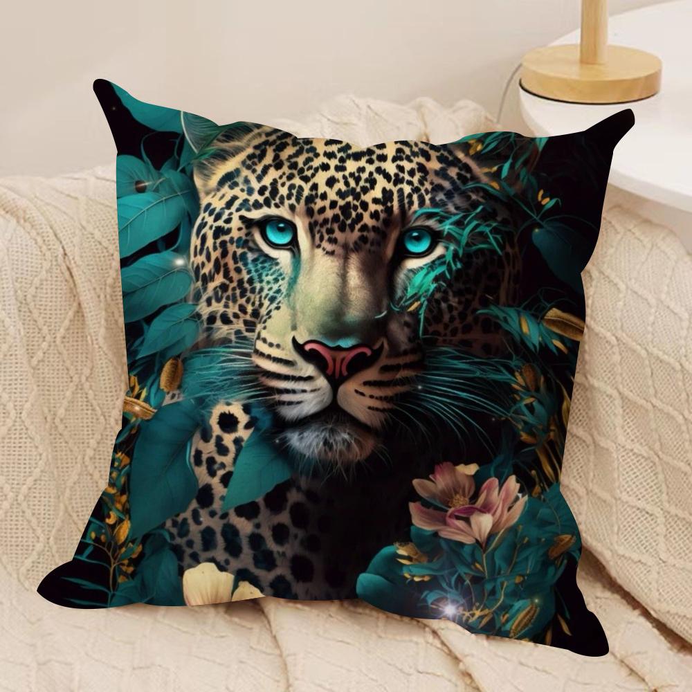 Fashion Leopard With Wreath Cushion Cover Short plush Doublesided Print Square Throw Pillow Covers Sofa Home Cushion Decor