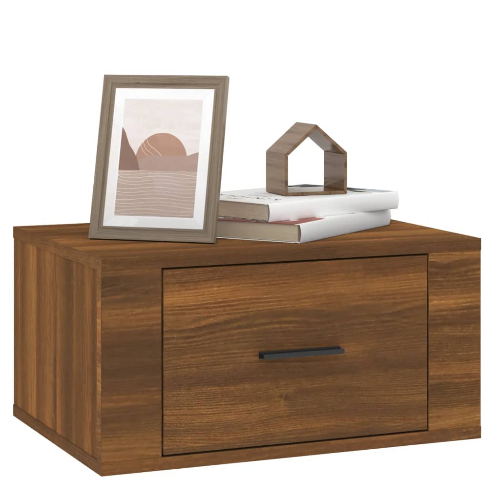 Wall Mounted Nightstand Brown Oak Effect 50 x 36 x 25 cm