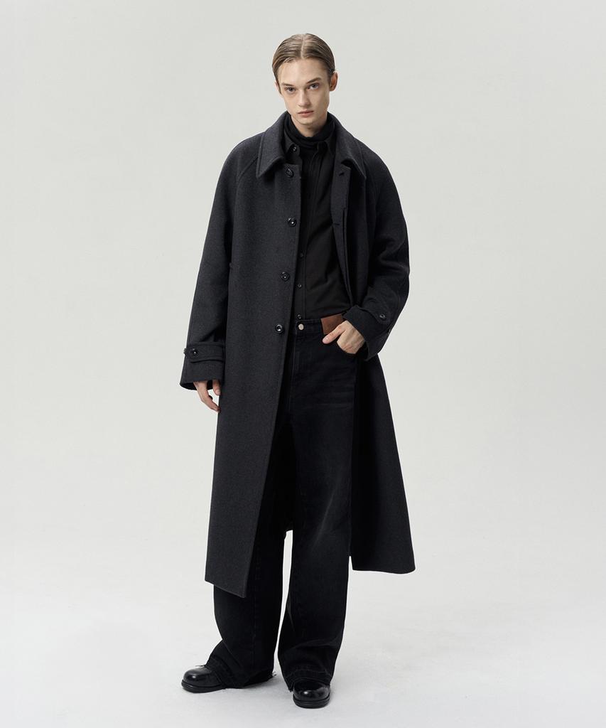Rerhee Men Wool Blend Single Breasted Coat Charcoal