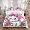 3pcs Kitten with a Bow Quilt Cover Set - Soft and Cozy Bedroom, Guest Room and Dorm Decorative Bedding 3-Piece Set 1 Quilt Cover + 2 Pillow Shams