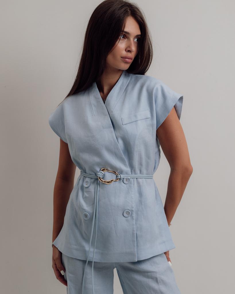 Костюм женский летний Esta Line 7738 38 голубой льон (жилет, брюки)