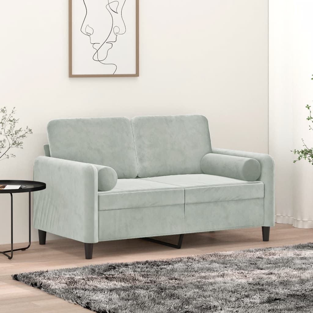 Vidaxl 2-Osobowa Sofa Z Poduszkami, Jasnoszara, 120 Cm, Aksamit