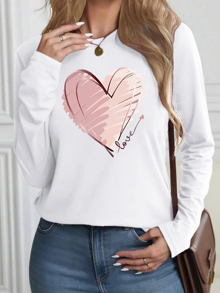 Fashionable Casual Loose Letter Pattern Printed Round Neck Long Sleeved T-Shirt Top