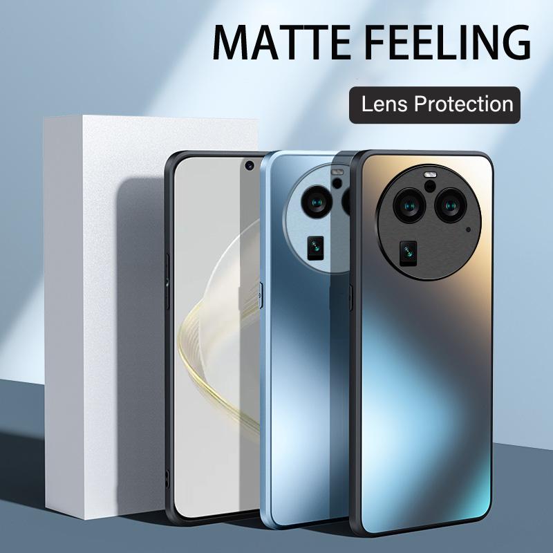 Luxury AG Silicone Matte Glass Case For Oppo Find X5 X6 Reno 5 6 8 Lite 9 Realme 11 Pro Plus Frosted Camera Lens Protective Case