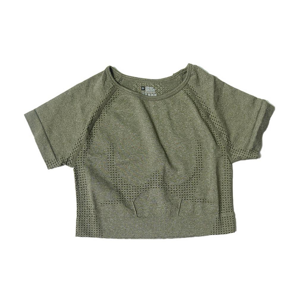 Женский бесшовный костюм для йоги с коротким рукавом - Влагоотводящая, быстросохнущая фитнес-футболка