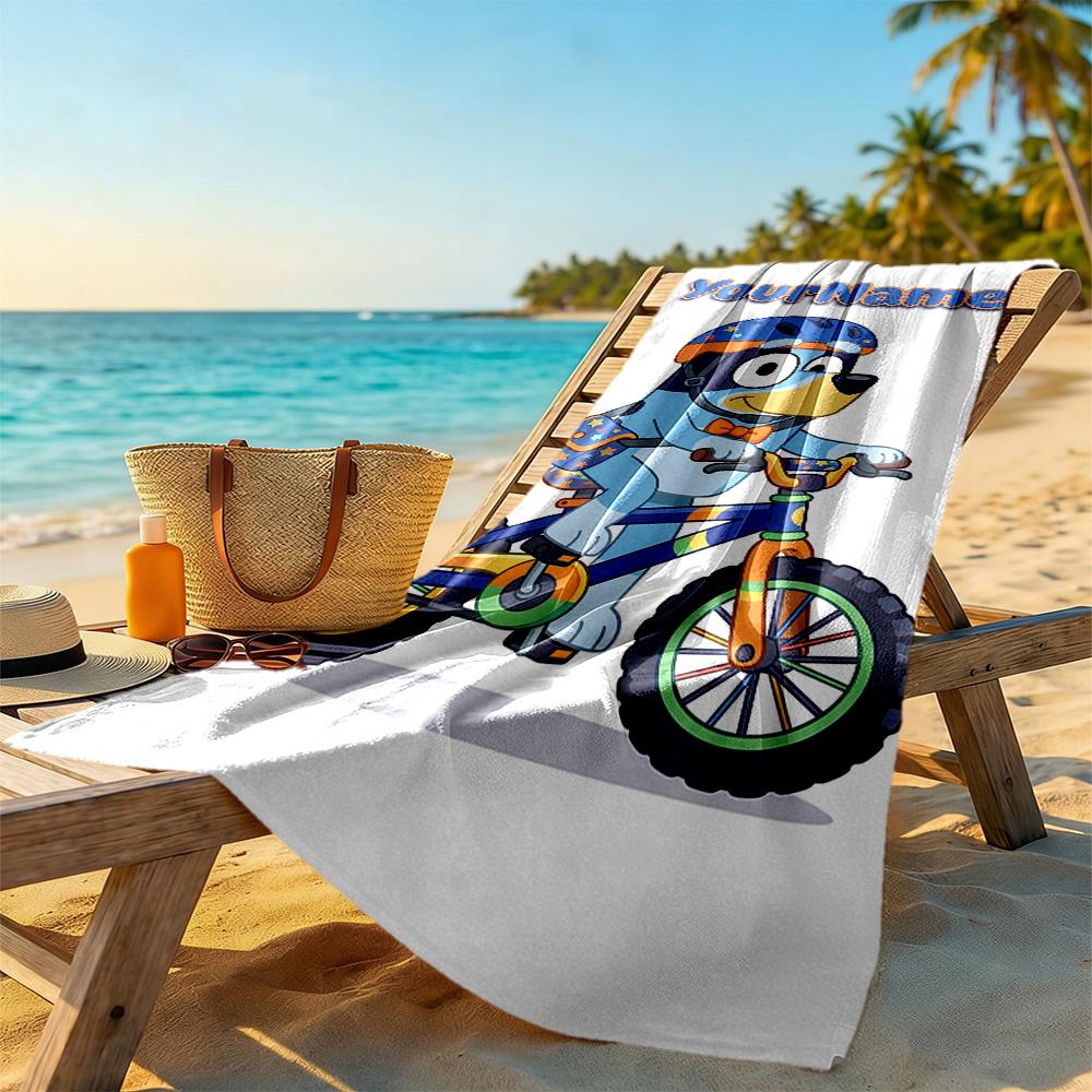 Bluey Customize Text Beach Towel Soft Durable Quick-Dry Ideal for Travel Outdoor Swim Pool Yoga Surf Camping Hiking Gym Gift Holiday