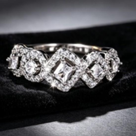 Vintage double-layer square ring with diamond accents Light luxury, full-set, high-shine cubic zirconia, niche commuter jewelry