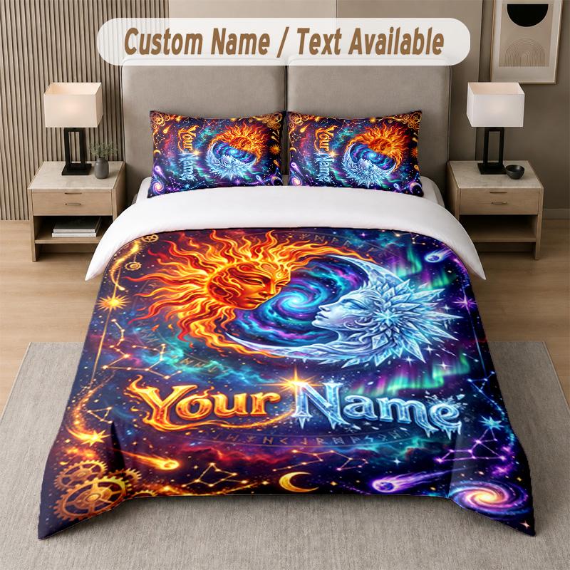 Space Cosmic Theme Custom Text Or Name 3Pcs Bedding Set 1 Flat Sheet & 2 Pillowcases Personalized Home Bedding