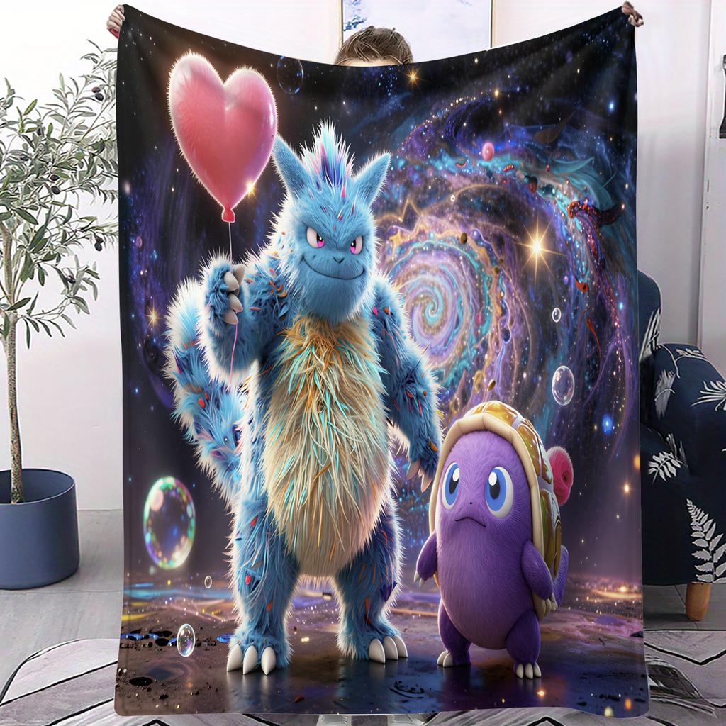 Cartoon Pikachu Personal Printed Flannel Blanket For Office Travel Comfort Leisure Camp Multifunctional Universal Blanket Gife