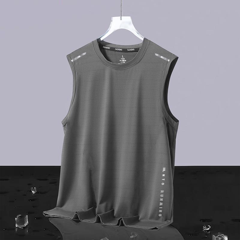 Мужская майка без рукавов из ледяного шелка, быстросохнущая, для лета 2025 - Охлаждающая спортивная фитнес-рубашка для бега