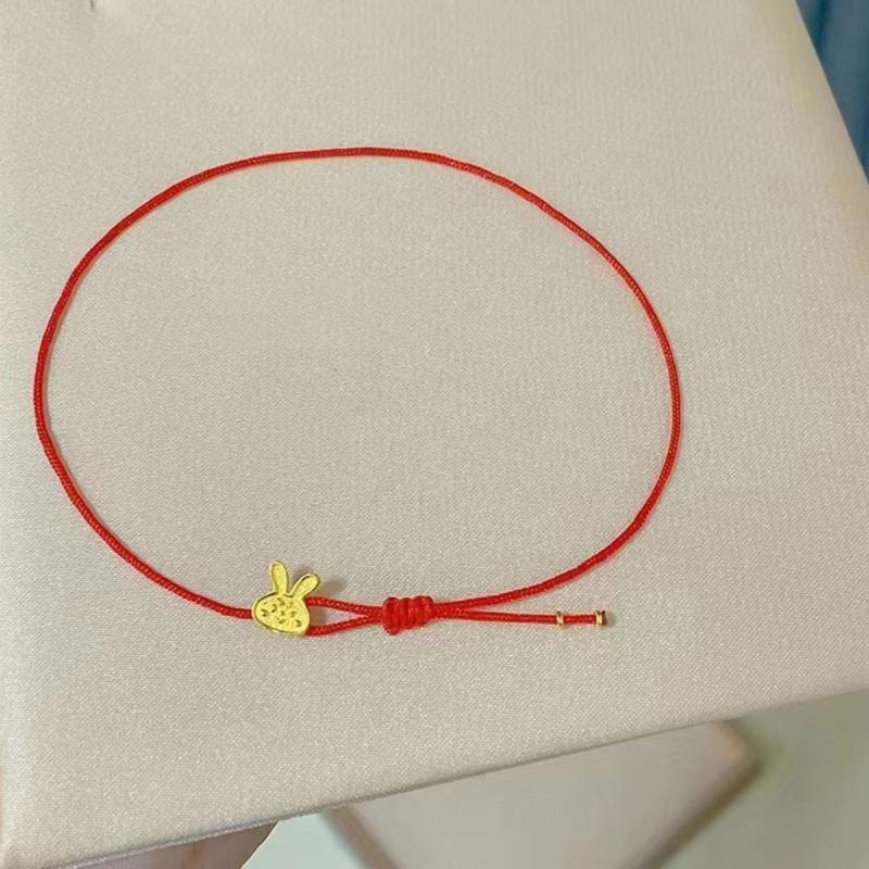 Lucky Red Rope Bracelet Zodiac Gold Plated Rabbit Pendant Hand Knotted Adjustable Charm Bracelet for Men and Women