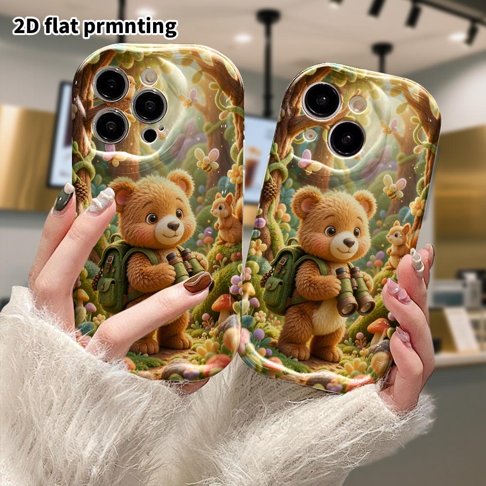 Phone Case: 2D flat, fits iPhone 18, 17, 16, 15, 14, 13, 12Pro protective case, forest adventure little bear, perfect Christmas and Halloween holiday 