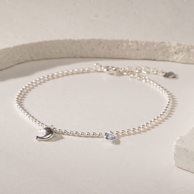 JEWNEL Silver925 Dolphin and Blue Cubic Ball Chain Bracelet (2 colors)
