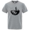 Men's T-shirt High-quality Moon Clean Printing Casual Cool Loose O-neck Men's T-shirt Hip-hop T-shirt