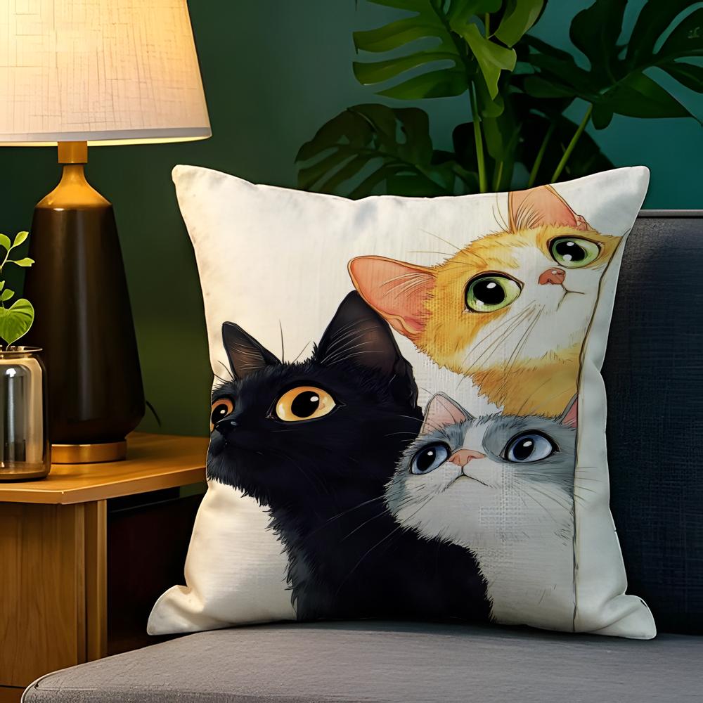 Spring Sunshine Cat Illustrations  Pillow Case Natural Linen Pillow Case DoubleSided Decor Sofa Pillowcase Home Decor