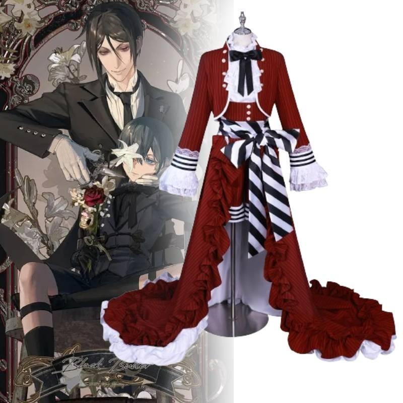 Высококачественный наряд Сиэля из «Темного дворецкого» с красной чайной чашкой, с аксессуарами и париком, размеры XS-XXXL