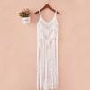 Bohemian Style Knit Gown Solid Color Tassel Vest Elegant Beach Dress  Summer