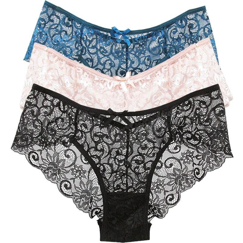 Embroidered Lace Panties Transparent Sexy Low Waist Underwear Ladies Girls Soft Breathable Briefs