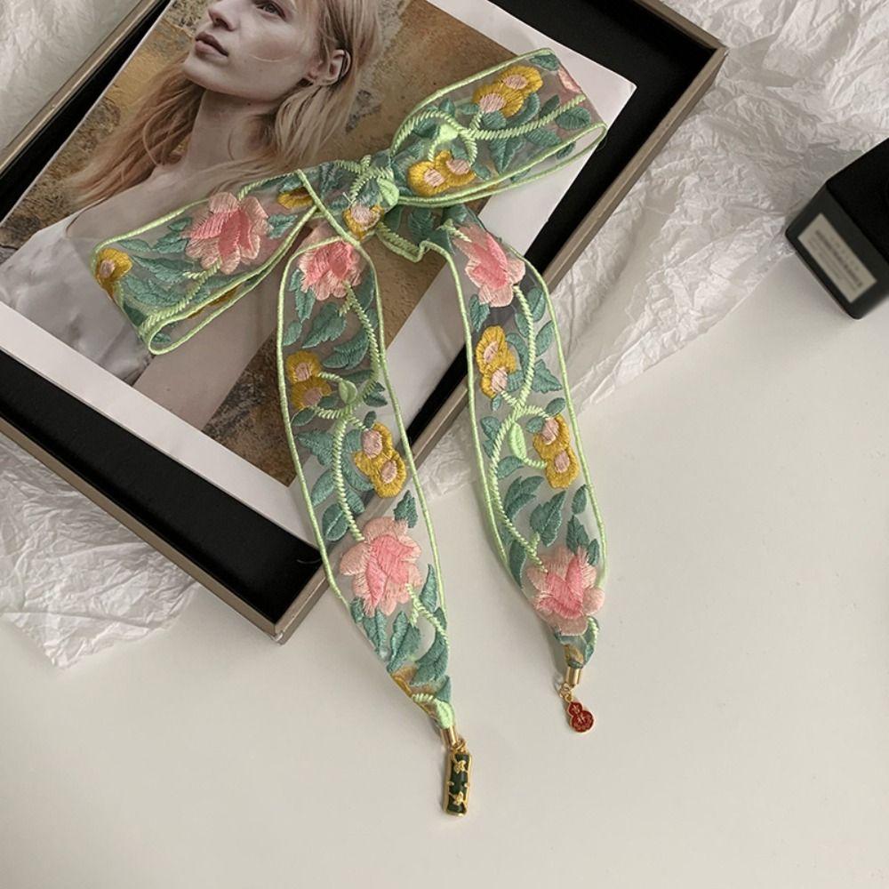 Sweet Embroidered Lace Scarf Printed Narrow Long Scarves Retro Floral Scarf  Wedding