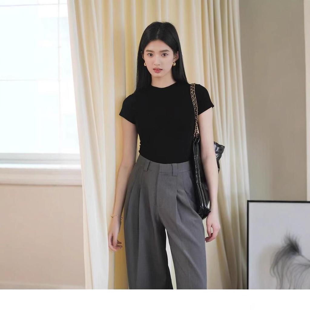 2025 Summer Korean Style Solid Slim Fit Short Sleeve Women's T-Shirt