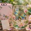 Wine Glass Without Stem Hummingbird Morning Cup, 18oz Floral Garden Tea for Nature Themed Cup Coffee Juice Wine, Hand Painted Art Decor Gift