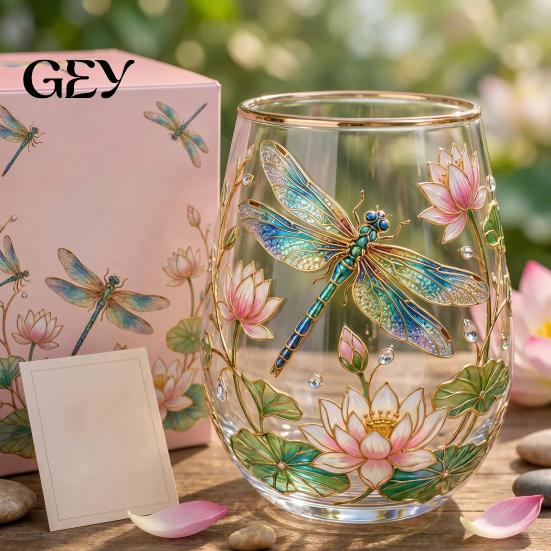 Wine Glass Without Stem Hummingbird Morning Cup, 18oz Floral Garden Tea for Nature Themed Cup Coffee Juice Wine, Hand Painted Art Decor Gift
