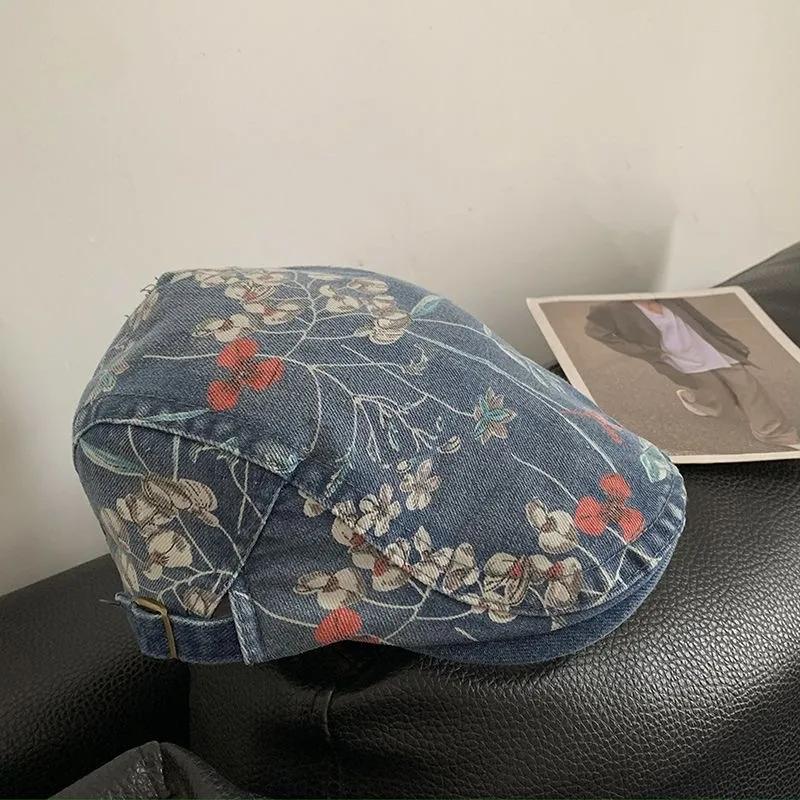 WTEMPO Ретро Простые Повседневные Цветочные Печатные Джинсовые Береты Женские Универсальные Этнические Стильные Однотонные Хлопковые Кепи Шляпы