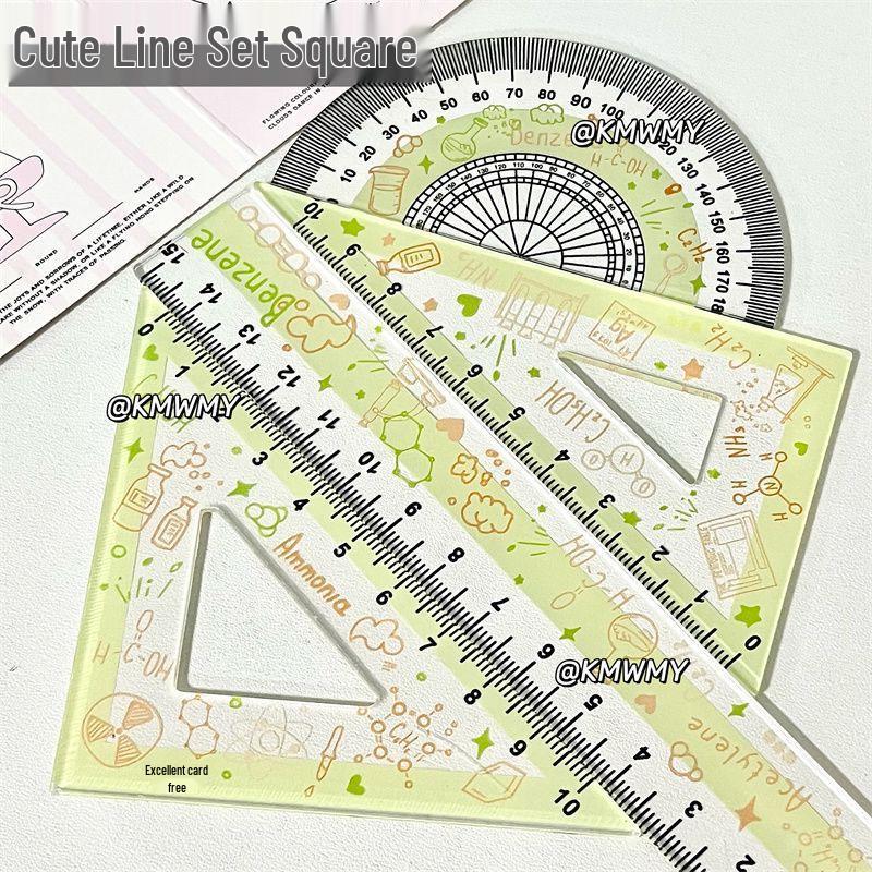 Cute Cat Acrylic Ruler Set - 4-Piece Cartoon Stationery for Students